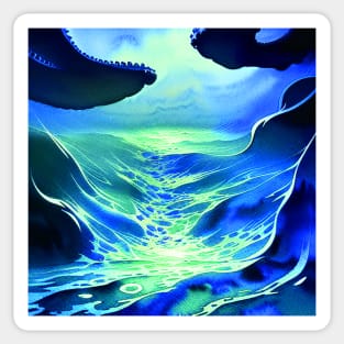 SeaScape Painting in blue theme with Big Waves Sticker